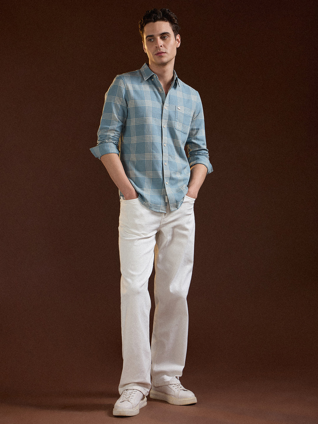 Men's Blue Casual Slim Fit Checked Full Sleeves Shirt