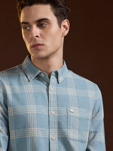 Men's Blue Casual Slim Fit Checked Full Sleeves Shirt