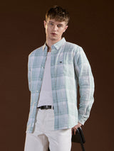 Men's Green Casual Slim Fit Checked Full Sleeves Shirt