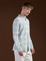 Men's Green Casual Slim Fit Checked Full Sleeves Shirt