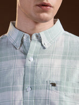 Men's Green Casual Slim Fit Checked Full Sleeves Shirt