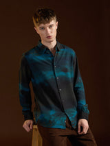 Men's Blue Casual Slim Fit Printed Full Sleeves Shirt