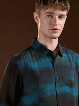 Men's Blue Casual Slim Fit Printed Full Sleeves Shirt