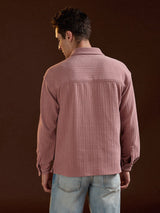 Men's Pink Casual Regular Fit Solid Full Sleeves Shacket