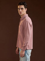 Men's Pink Casual Regular Fit Solid Full Sleeves Shacket