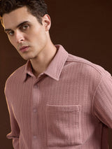 Men's Pink Casual Regular Fit Solid Full Sleeves Shacket