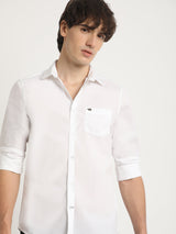 Men's White Casual Slim Fit Solid Full Sleeves Shirt