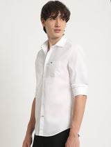 Men's White Casual Slim Fit Solid Full Sleeves Shirt