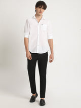 Men's White Casual Slim Fit Solid Full Sleeves Shirt