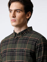 Men's Olive Casual Checked Slim Fit Full Sleeves Shirt