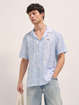 Men's Blue Casual Printed Regular Fit Half Sleeves Shirt