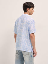 Men's Blue Casual Printed Regular Fit Half Sleeves Shirt