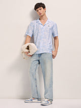 Men's Blue Casual Printed Regular Fit Half Sleeves Shirt