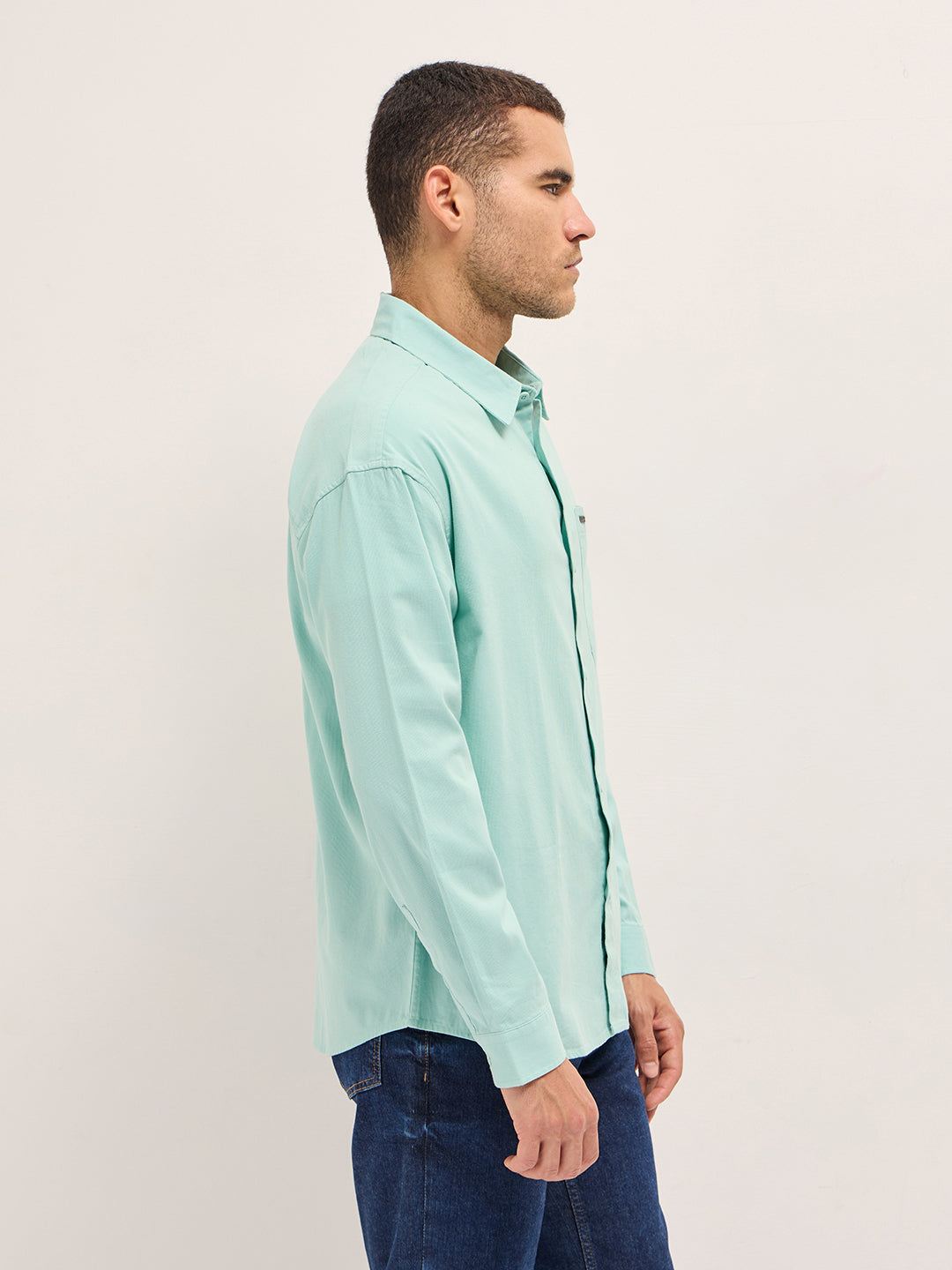 Men's Blue Casual Regular Fit Solid Full Sleeves Shirt
