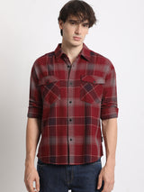 Men's Red Casual Regular Fit Checked Full Sleeves Shirt
