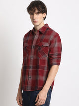 Men's Red Casual Regular Fit Checked Full Sleeves Shirt
