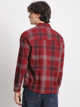 Men's Red Casual Regular Fit Checked Full Sleeves Shirt