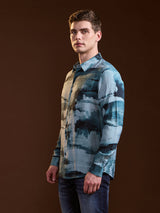 Men's Blue Casual Slim Fit Printed Full Sleeves Shirt