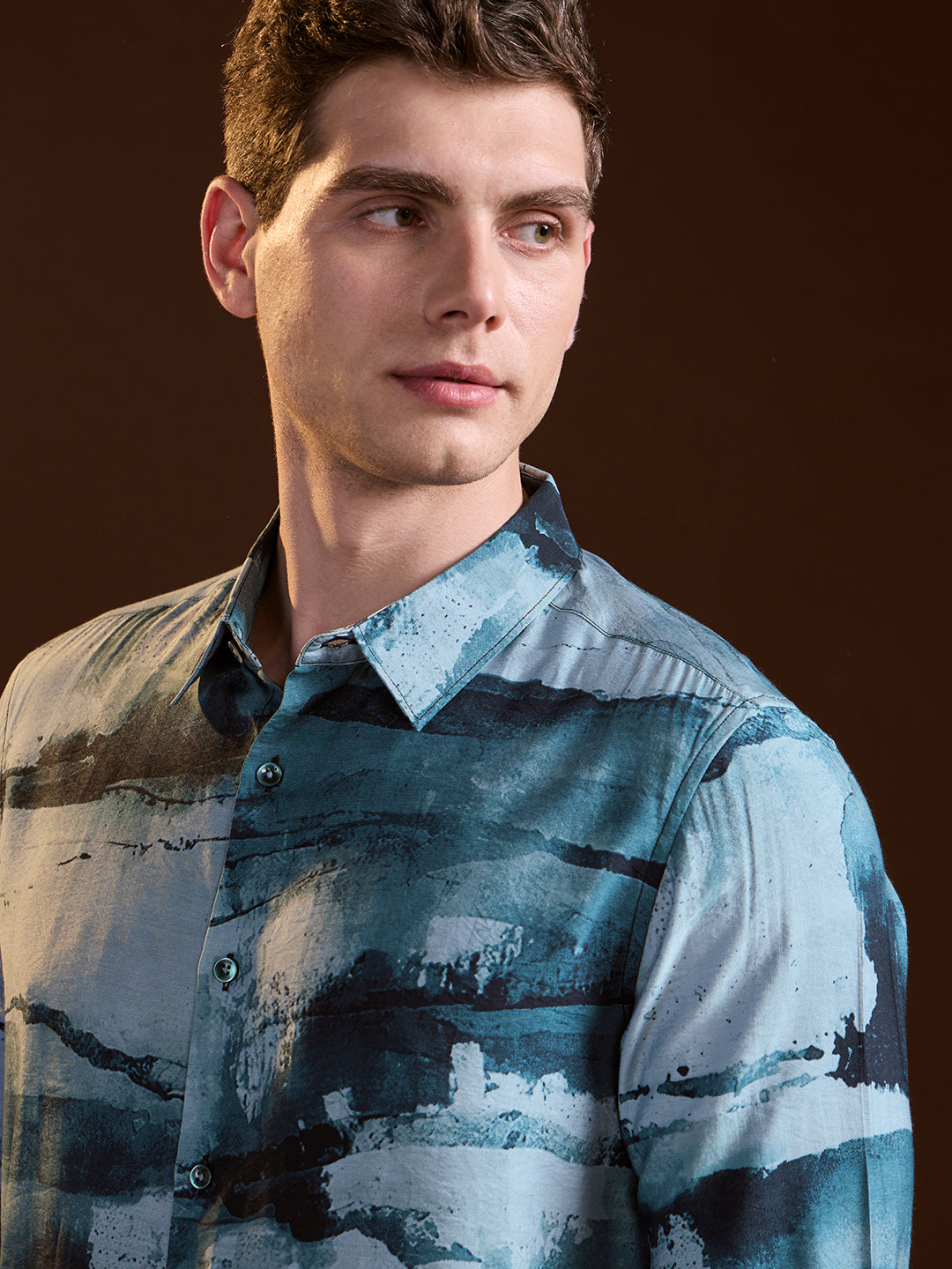 Men's Blue Casual Slim Fit Printed Full Sleeves Shirt