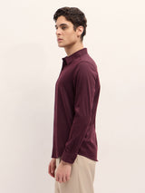 Men's Maroon Casual Slim Fit Solid Full Sleeves Shirt