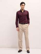 Men's Maroon Casual Slim Fit Solid Full Sleeves Shirt