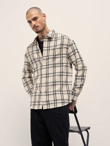 Men's Beige Casual Regular Fit Checked Full Sleeves Shirt
