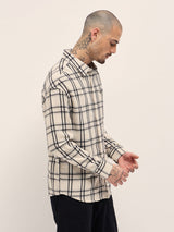 Men's Beige Casual Regular Fit Checked Full Sleeves Shirt