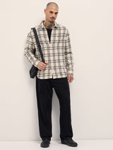 Men's Beige Casual Regular Fit Checked Full Sleeves Shirt