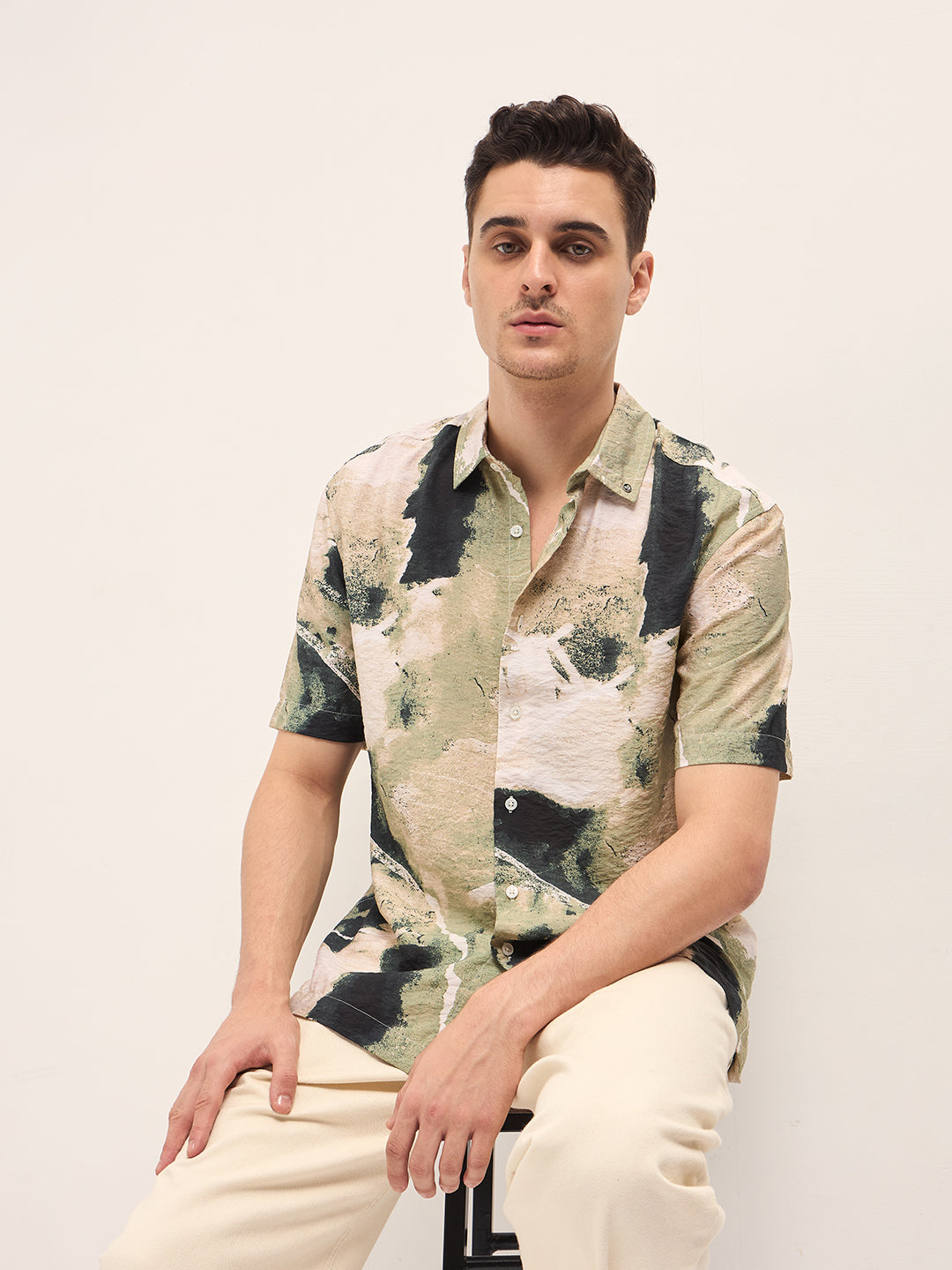 Men's Multicolor Casual Regular Fit Printed Half Sleeves Shirt