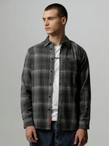 Men's Grey Casual Checked Slim Fit Full Sleeves Shirt