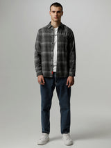 Men's Grey Casual Checked Slim Fit Full Sleeves Shirt