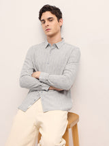 Men's Grey Casual Slim Fit Striped Full Sleeves Shirt