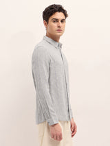 Men's Grey Casual Slim Fit Striped Full Sleeves Shirt