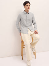 Men's Grey Casual Slim Fit Striped Full Sleeves Shirt