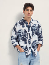 Men's Blue Casual Printed Regular Fit Full Sleeves Shirt