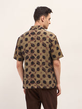 Men's Olive Casual Regular Fit Printed Half Sleeves Shirt