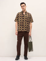 Men's Olive Casual Regular Fit Printed Half Sleeves Shirt