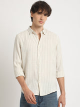 Men's Beige Casual Slim Fit Striped Full Sleeves Shirt