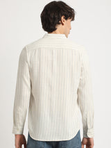 Men's Beige Casual Slim Fit Striped Full Sleeves Shirt