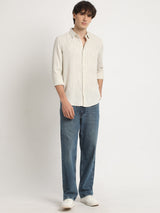 Men's Beige Casual Slim Fit Striped Full Sleeves Shirt
