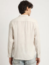 Men's Beige Casual Slim Fit Striped Full Sleeves Shirt