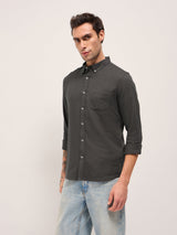 Men's Grey Casual Solid Slim Fit Full Sleeves Shirt