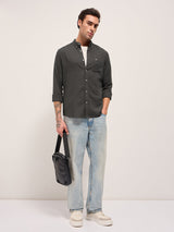 Men's Grey Casual Solid Slim Fit Full Sleeves Shirt