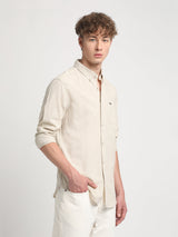 Men's Beige Casual Solid Slim Fit Full Sleeves Shirt
