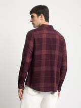 Men's Maroon Casual Slim Fit Checked Full Sleeves Shirt