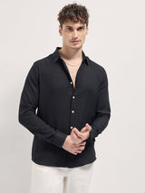 Men's Black Casual Slim Fit Solid Full Sleeves Shirt