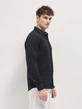 Men's Black Casual Slim Fit Solid Full Sleeves Shirt