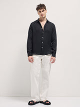 Men's Black Casual Slim Fit Solid Full Sleeves Shirt