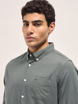 Men's Grey Casual Slim Fit Solid Full Sleeves Shirt