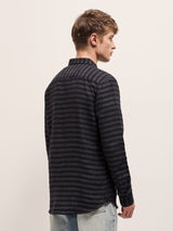 Men's Black Horizontal Stripe Slim Fit Casual Shirt